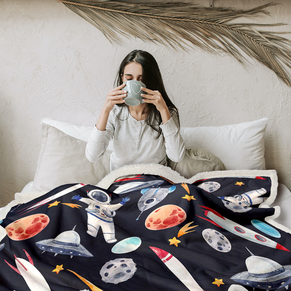 1 Pc Of High Weight Soft, Warm And Simple Space Astronaut Themed Lamb Wool Blanket, Versatile Sofa, Good Companion, Office Nap Blanket, Also Suitable For Camping