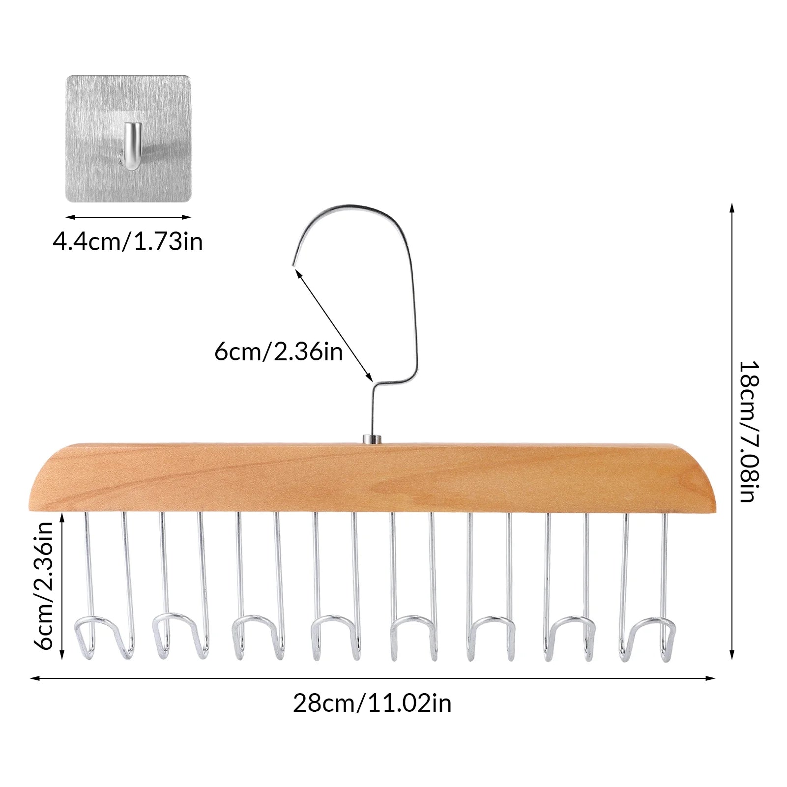 3 Pack Belt and Bra Hangers with Hooks,Space Saving Bra Hangers for Closet and Laundry,360 Degree Rotating Wooden Tie Hanger with 8 Hooks for Tank Top,Jeans,Scarf(Nature)