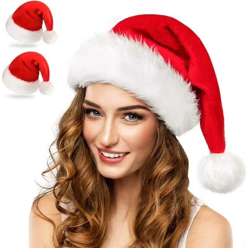 2-Pack Classic Velvet Santa Hats for Adults - Unisex Holiday Christmas Headwear