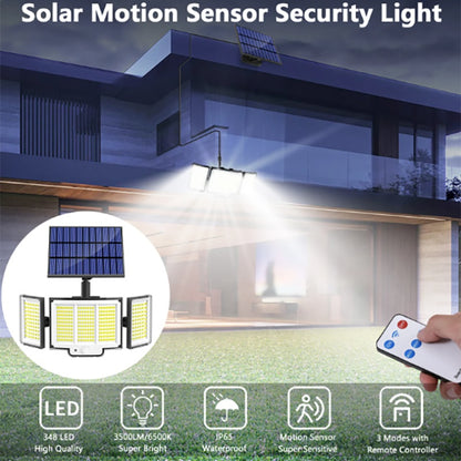 1,2 Pack Solar Lights Outdoor 348 LED Motion Sensor Lights With Remote Control  3 Head Waterproof