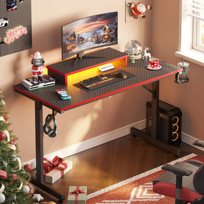 42-Inch Gaming Desk with LED Lighting and Monitor Stand in Red for PC and Office Use
