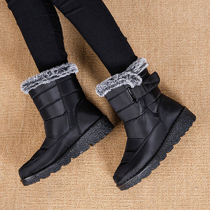 Snow Boots Winter Warm Hook And Loop Fastener Plush Shoes Women Waterproof Low Heels Platform Ankle Boots