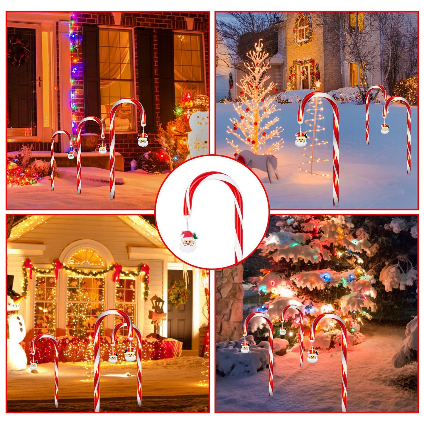 1Set Solar Christmas Candy Cane Lights With 12 Candies 72LEDs Outdoor Christmas Decorations IP44 Waterproof Flickering Pathway Markers String Lights With 8 Modes 6Hrs Timer