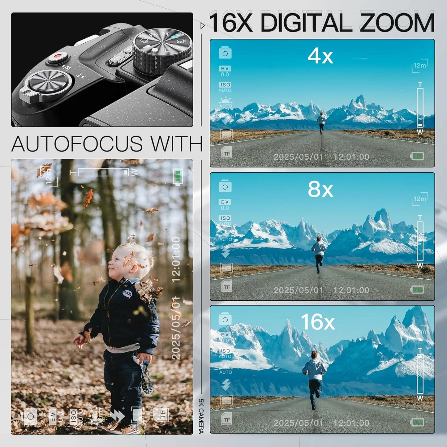 4K 64MP Digital Camera with 16X Zoom and 32GB SD Card - Black