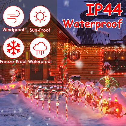 1Set Solar Christmas Candy Cane Lights With 12 Candies 72LEDs Outdoor Christmas Decorations IP44 Waterproof Flickering Pathway Markers String Lights With 8 Modes 6Hrs Timer