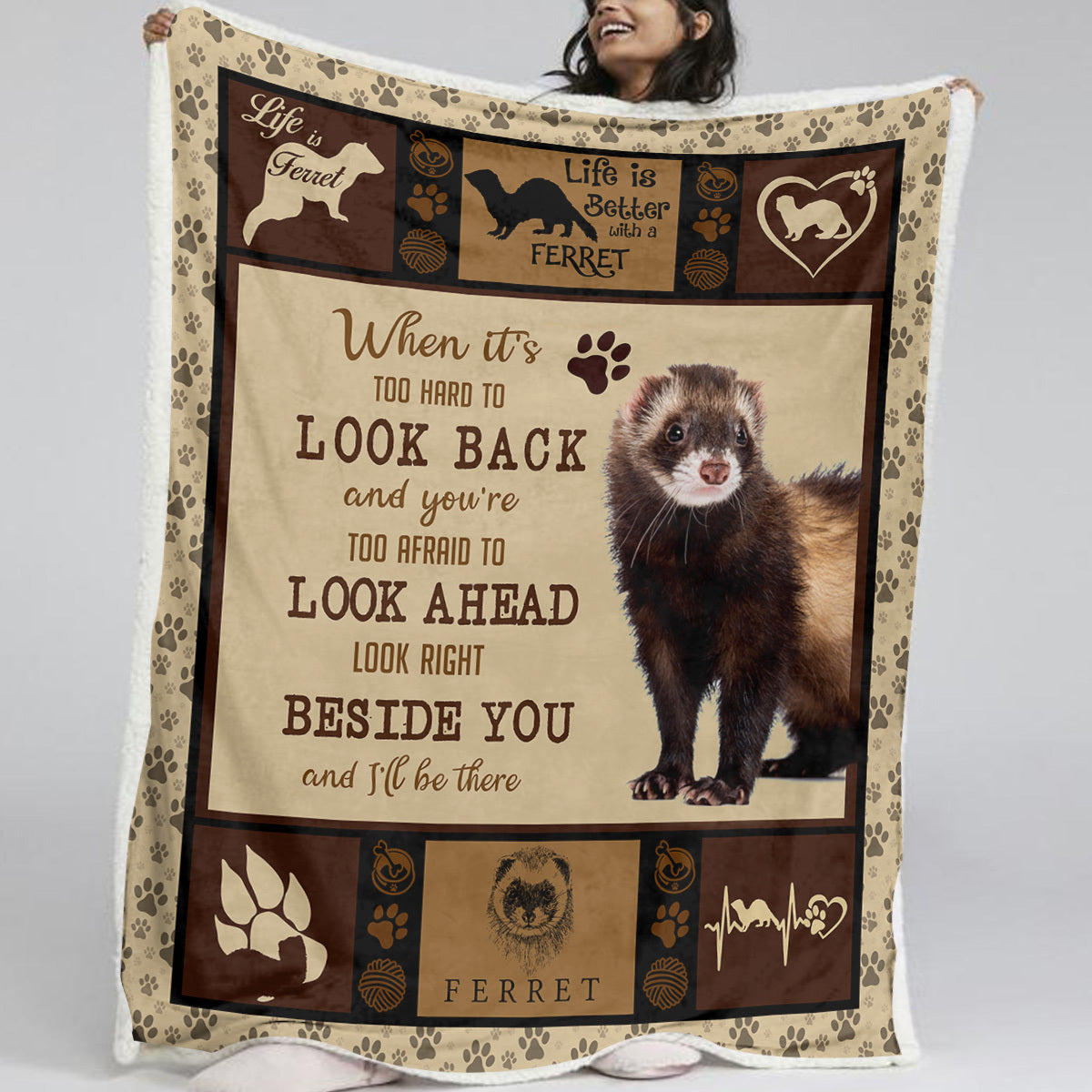 1 Pc Of High Weight Soft And Warm Minimalist Ferret Paw Print Pet Themed Lamb Wool Blanket, Versatile Sofa, Good Companion, Office Nap Blanket, Also Suitable For Camping