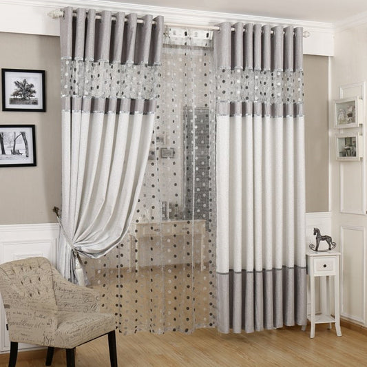 “Modern Dual-Tone Curtains with Decorative Sheer Panel – Silver and White Design for a Sophisticated Home Look”