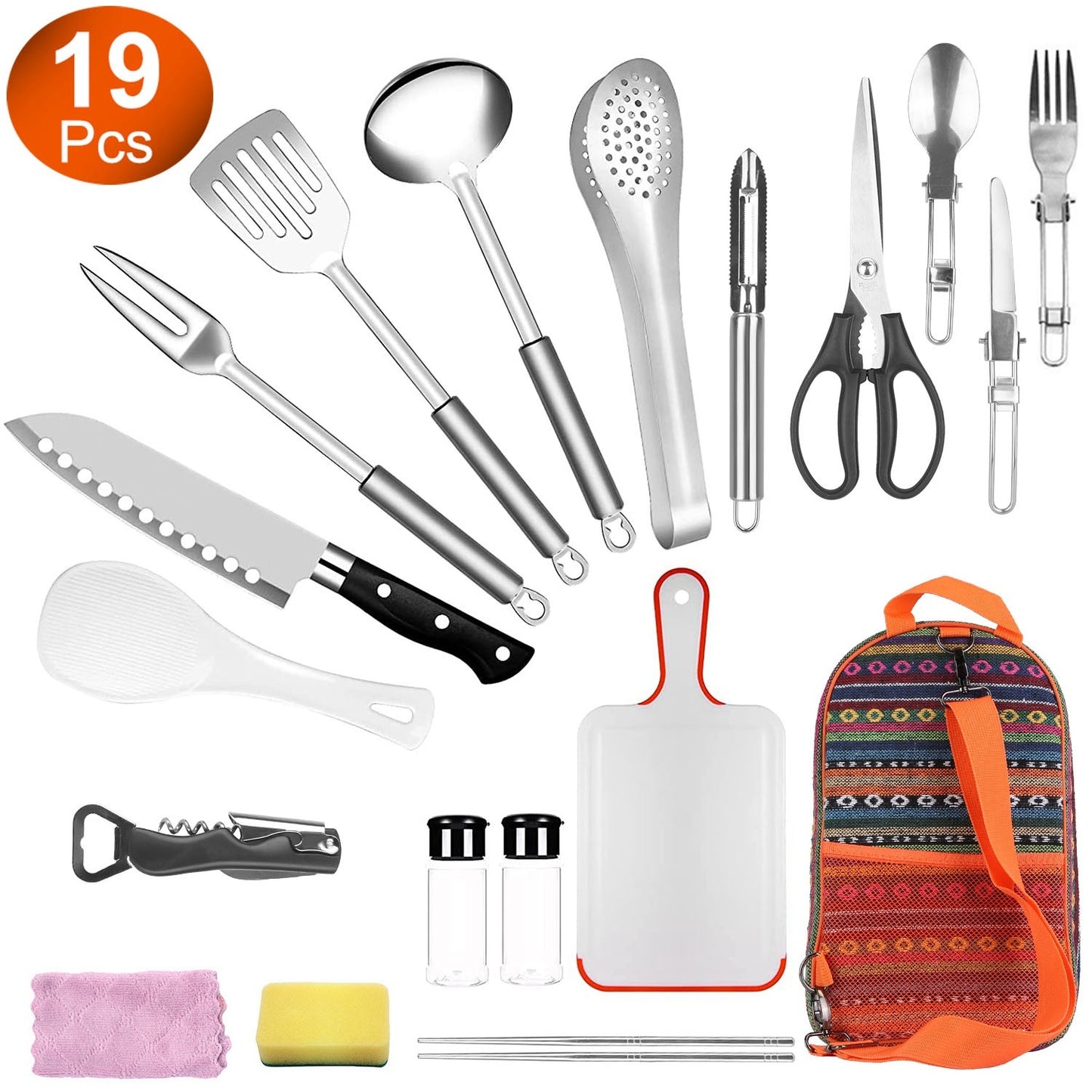 19Pcs Camping Cooking Utensil Kit Portable Picnic Cookware Outdoor Kitchen Equipment Gear Campfire Barbecue Appliances With Storage Bag