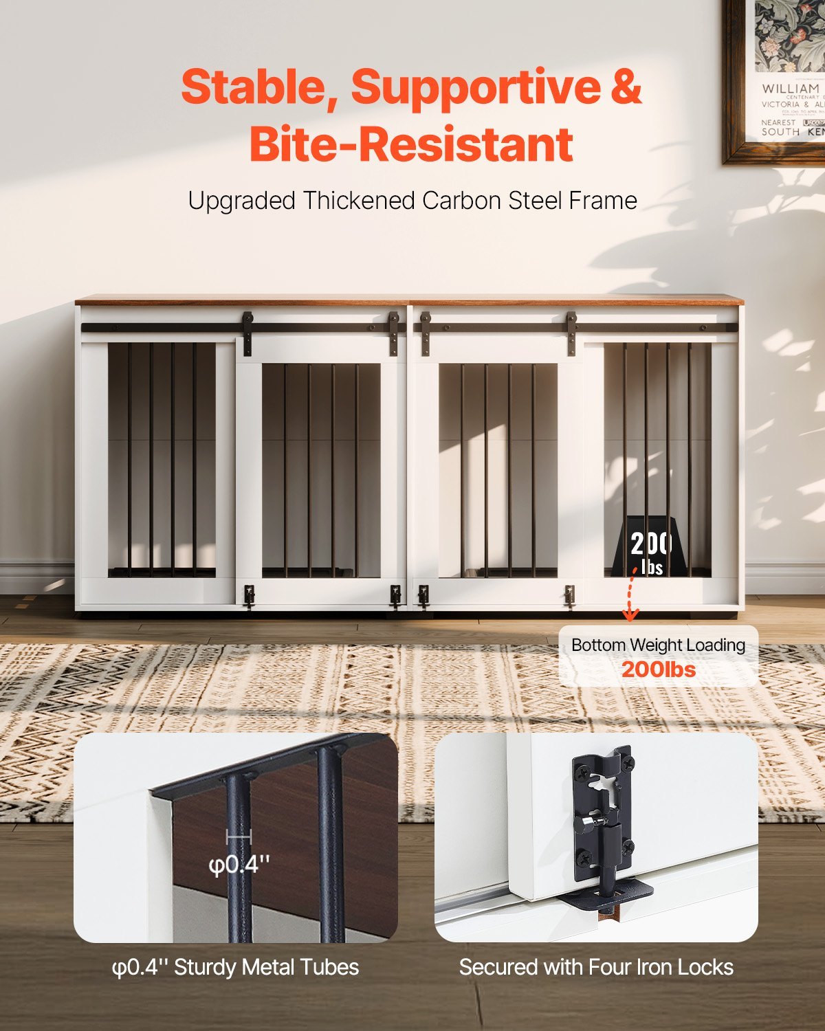 72" Dog Crate Furniture For 2 Dogs, Double Dog Crate Furniture With Double Sliding Doors, Large Dog Crate TV Stand With Removable Tray, Steel Frame Double Dog Crate For Small, Medium, Large Dogs White