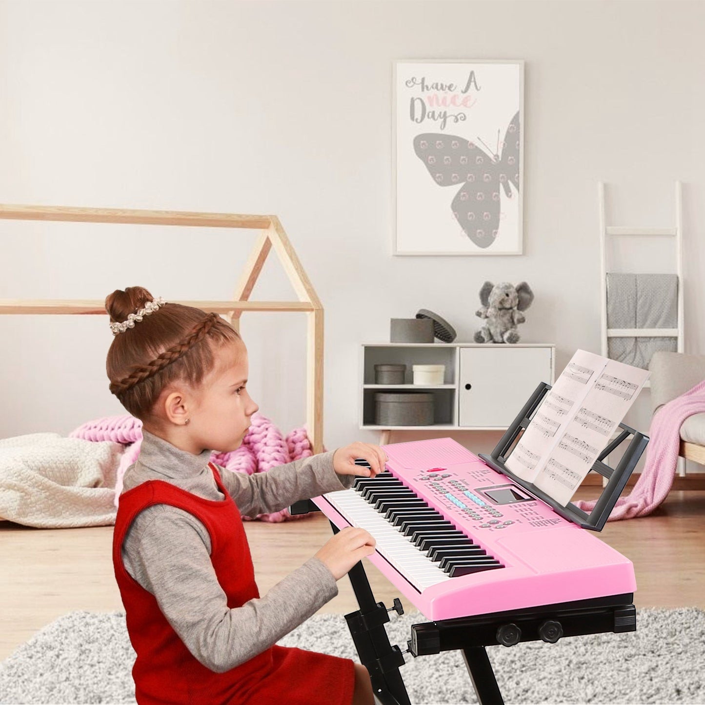 1P 61 Keys Digital Music Electronic Keyboard Electric Musical Piano Instrument Kids Learning Keyboard With Stand Microphone For Beginners
