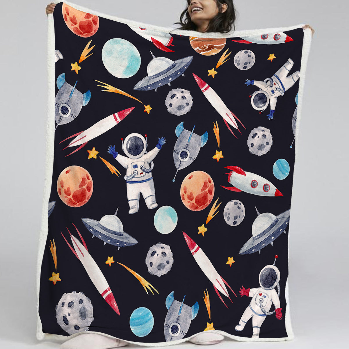 1 Pc Of High Weight Soft, Warm And Simple Space Astronaut Themed Lamb Wool Blanket, Versatile Sofa, Good Companion, Office Nap Blanket, Also Suitable For Camping