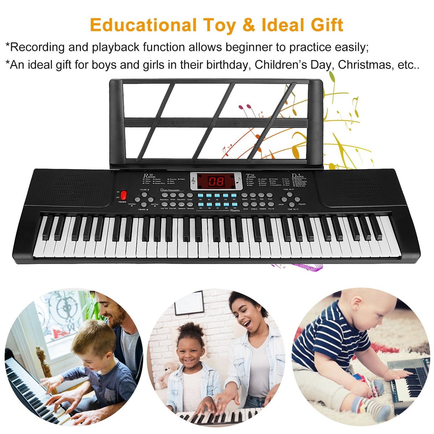 1P 61 Keys Digital Music Electronic Keyboard Electric Musical Piano Instrument Kids Learning Keyboard With Stand Microphone For Beginners