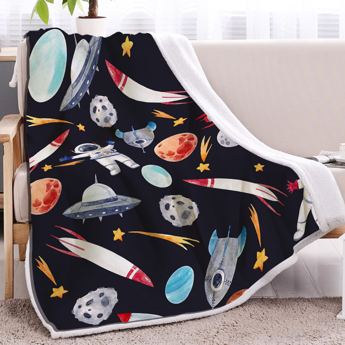1 Pc Of High Weight Soft, Warm And Simple Space Astronaut Themed Lamb Wool Blanket, Versatile Sofa, Good Companion, Office Nap Blanket, Also Suitable For Camping