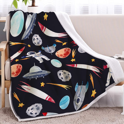 1 Pc Of High Weight Soft, Warm And Simple Space Astronaut Themed Lamb Wool Blanket, Versatile Sofa, Good Companion, Office Nap Blanket, Also Suitable For Camping