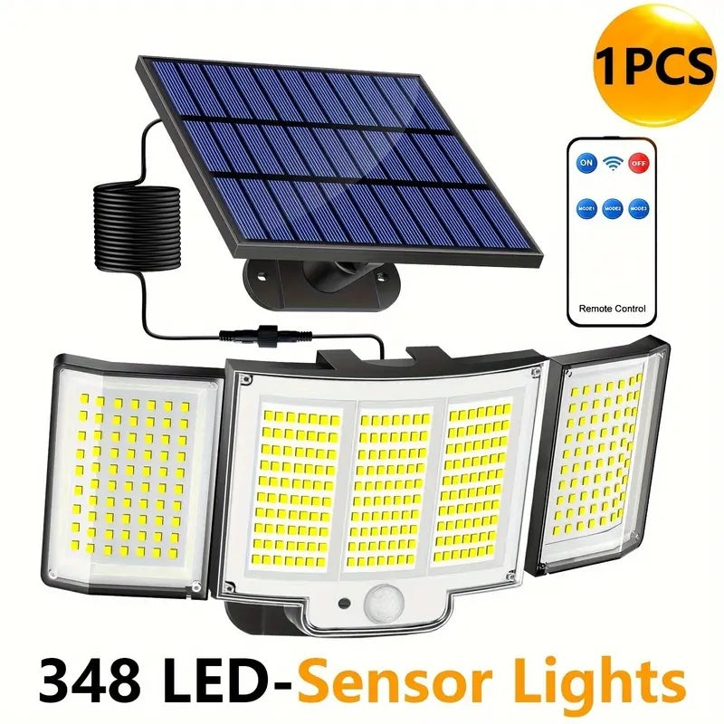 1,2 Pack Solar Lights Outdoor 348 LED Motion Sensor Lights With Remote Control  3 Head Waterproof