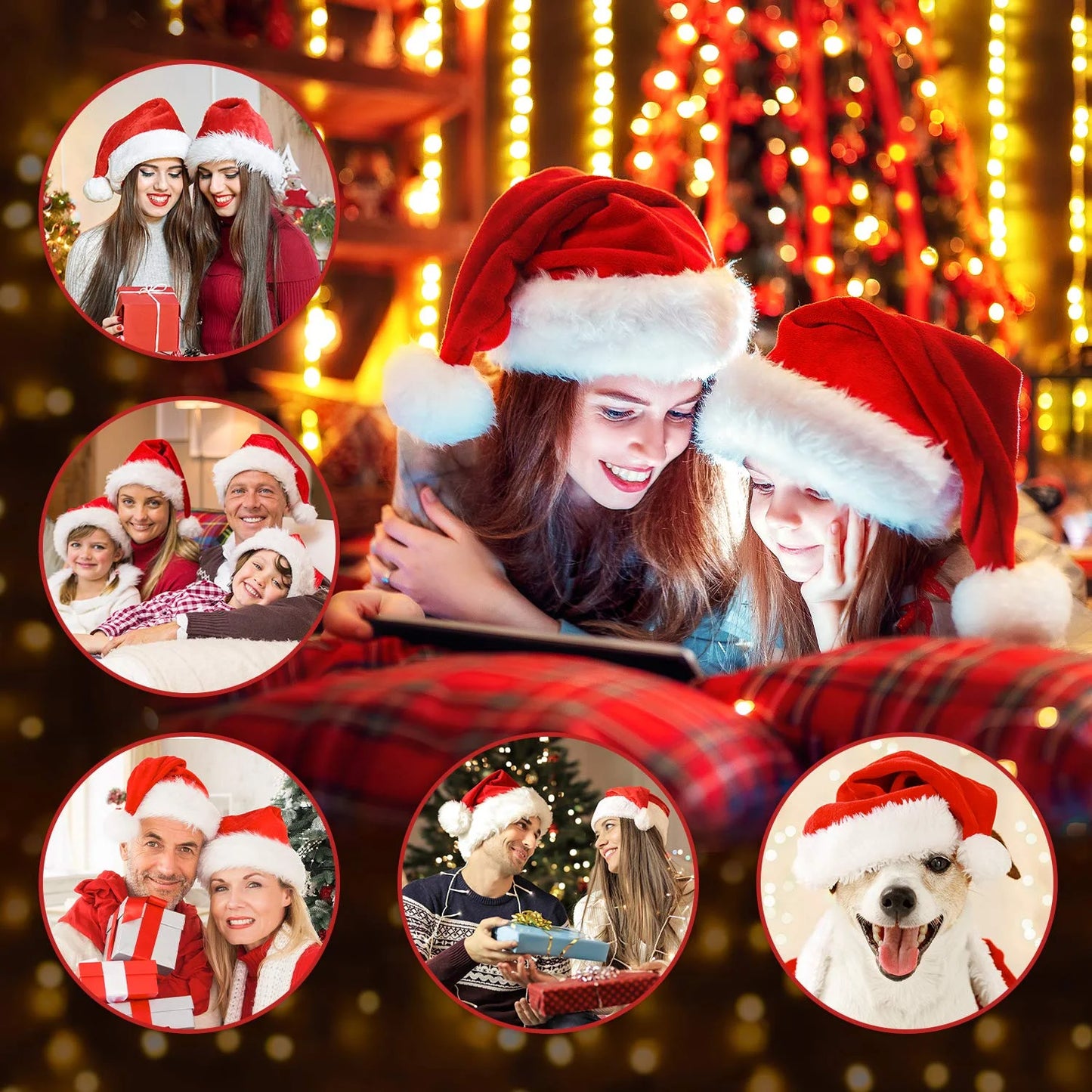 2-Pack Classic Velvet Santa Hats for Adults - Unisex Holiday Christmas Headwear