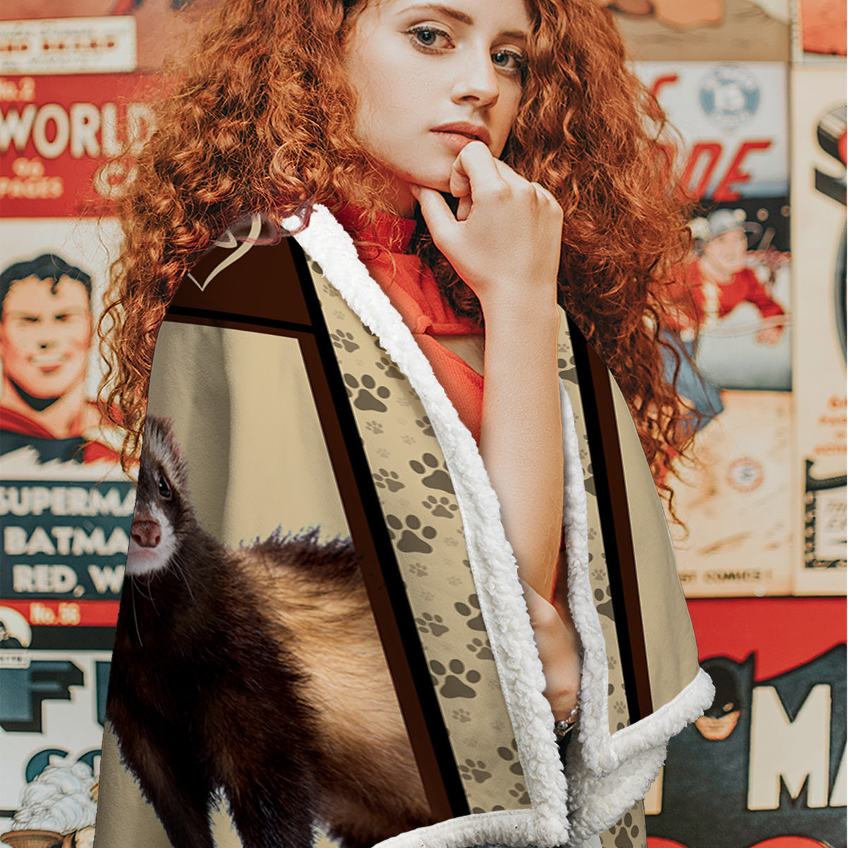 1 Pc Of High Weight Soft And Warm Minimalist Ferret Paw Print Pet Themed Lamb Wool Blanket, Versatile Sofa, Good Companion, Office Nap Blanket, Also Suitable For Camping